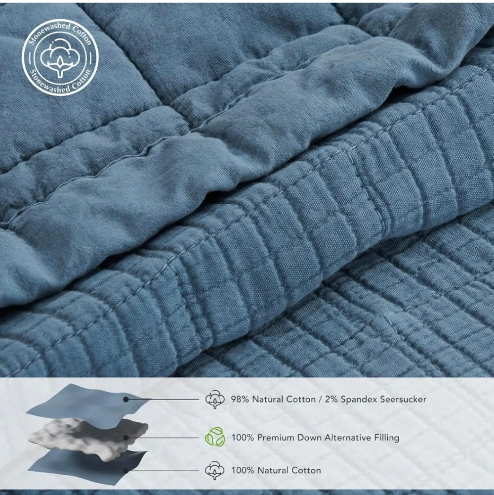 EVERGRACEHOME Stonewashed Cotton Quilt Set King Size, Ultra Soft Oversized Bedsp